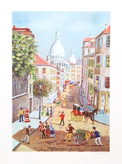 Rue Norvins, Litografía de arte popular de Claude Tabet