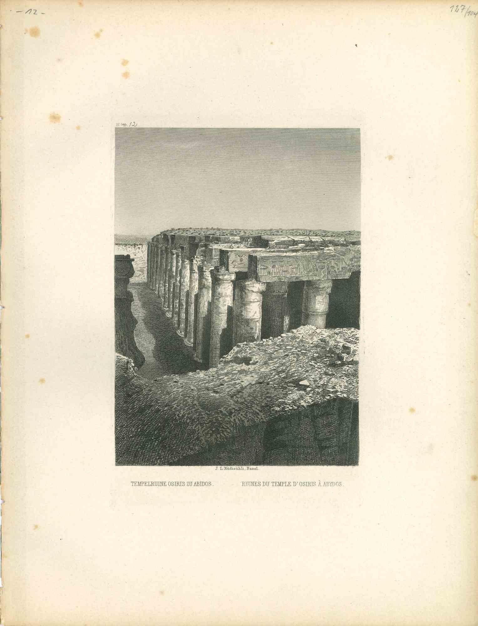 Unknown Figurative Print - Ruines du Temple d'Osiris à Abydos - Original Lithograph - Early 19th Century