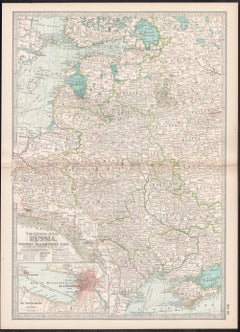 Rusia, parte occidental y meridional. Atlas del Siglo mapa antiguo de época