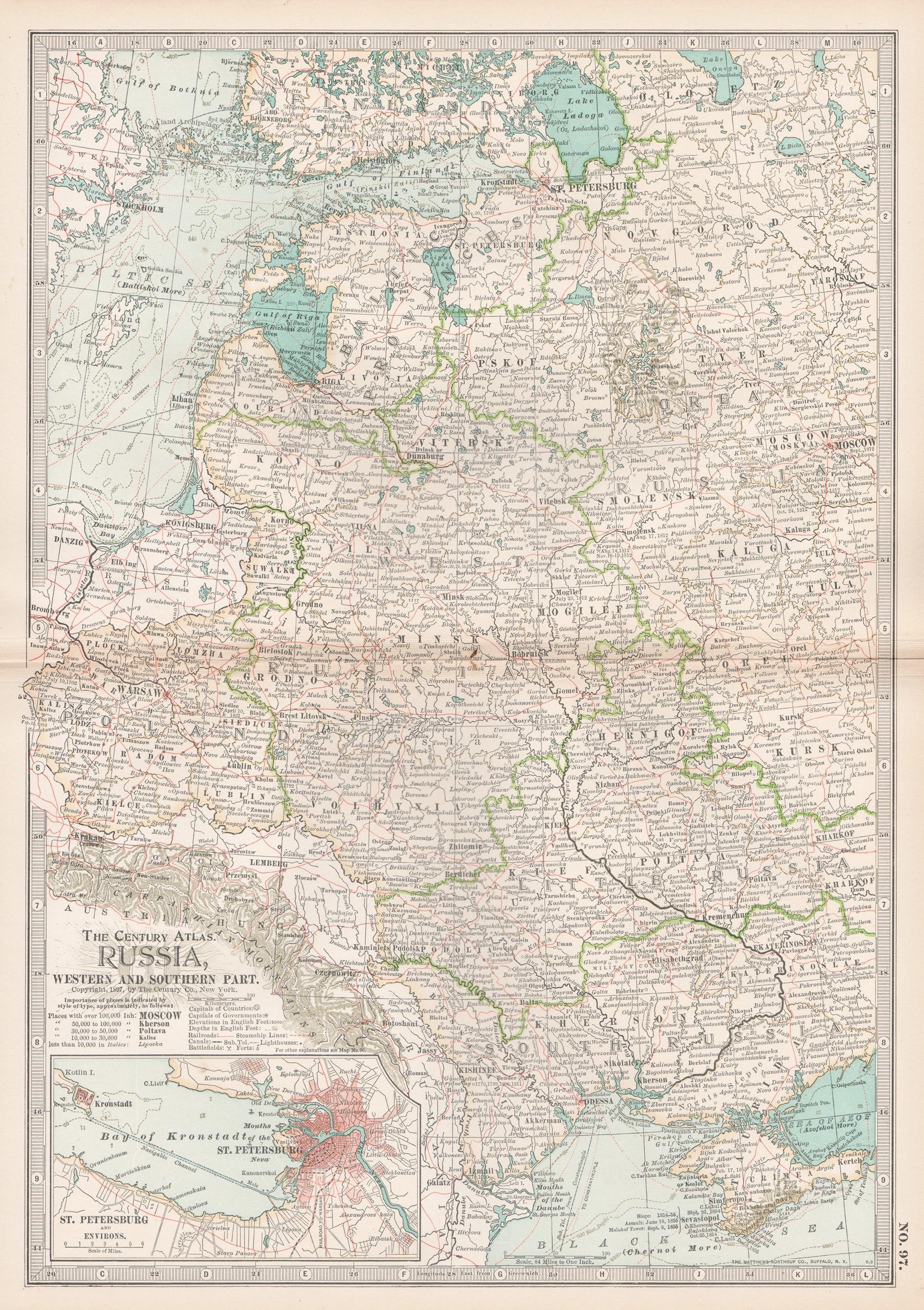 Print di Unknown - Russia, parte occidentale e meridionale. Atlante del secolo antica mappa d'epoca