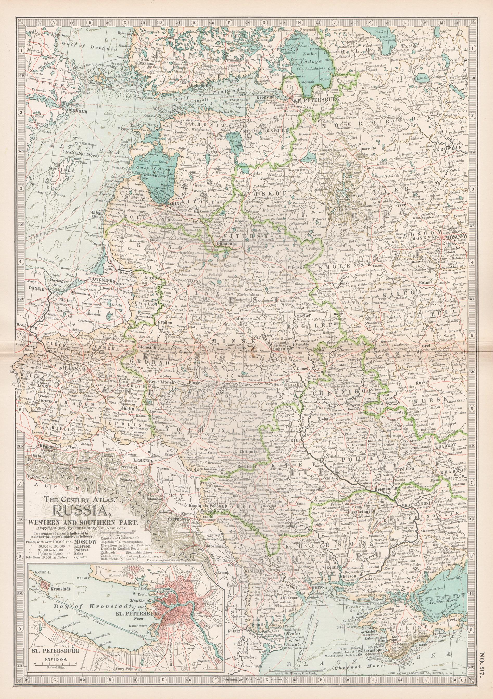 Unknown Print - Russia, Western and Southern Part. Century Atlas antique vintage map