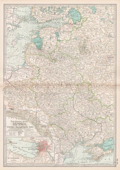 Russia, Western and Southern Part. Century Atlas antique vintage map