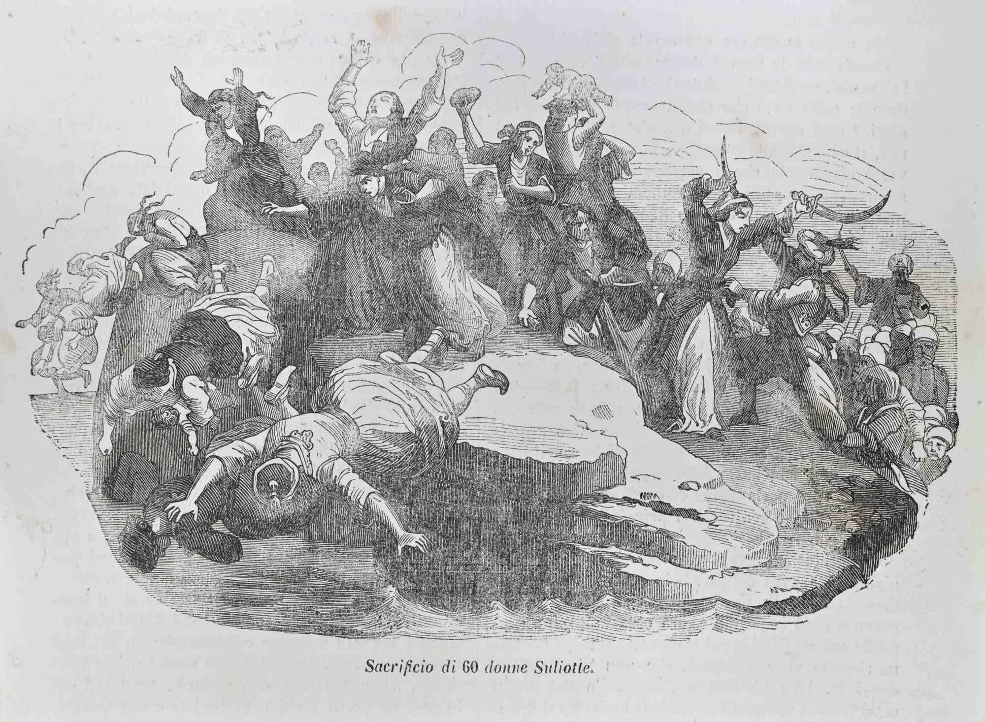 Sacrificio di 60 donne Suliote - Holzschnitt-Druck - 1862