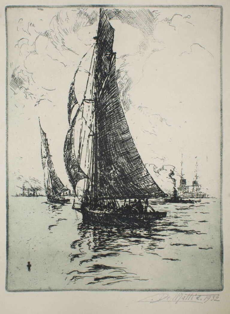 Unknown Landscape Print - Sailing Boat - Etching - 1932