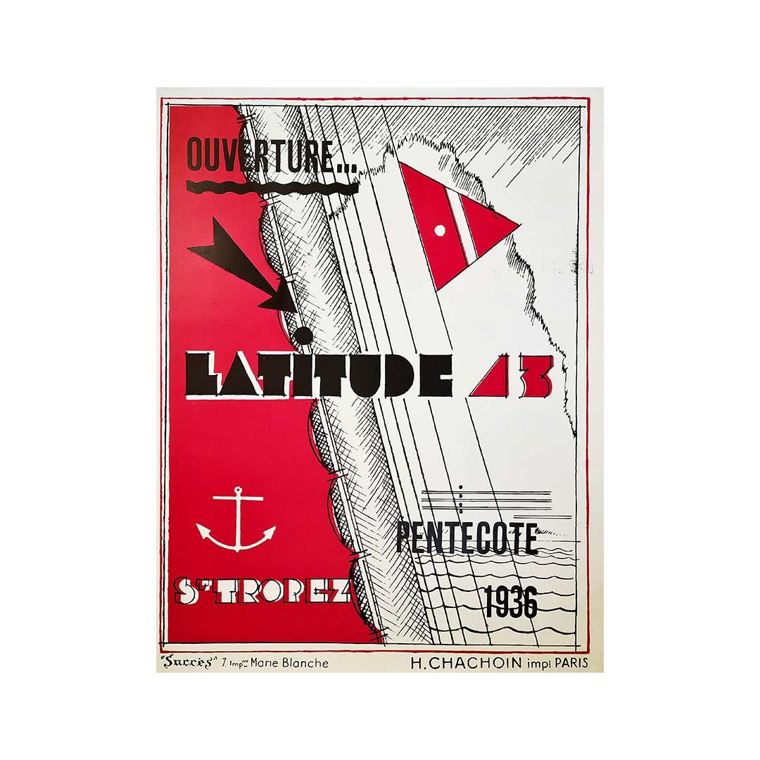 Saint Tropez Latitude43 Art Deco 1936 Original Poster Côte d'Azur French Riviera - Print by Unknown