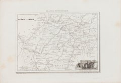 Carte du Salon et de la Loire - Lithographie originale - 19ème siècle