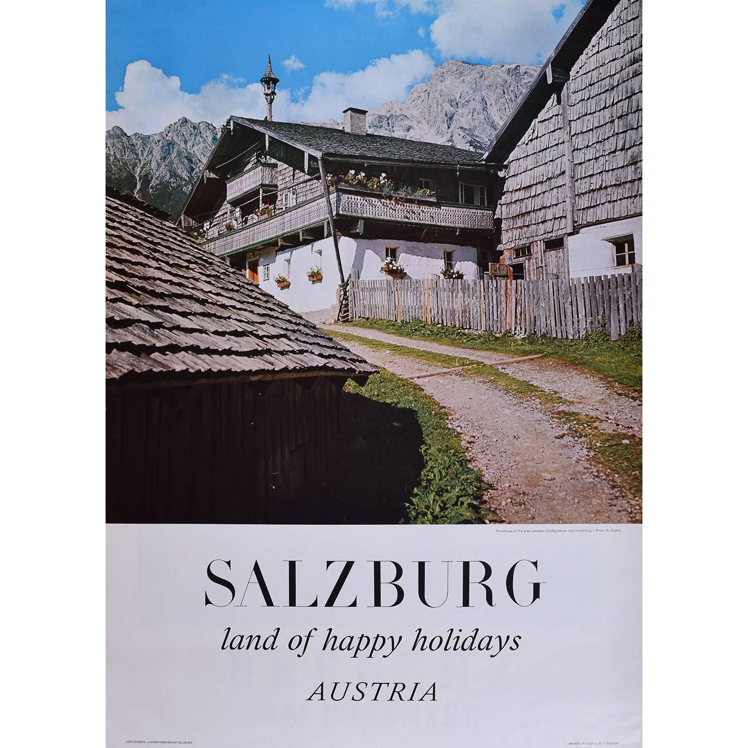 Unknown Landscape Print - Salzburg Land of Happy Holidays Austria - Original Vintage Skiing Travel poster
