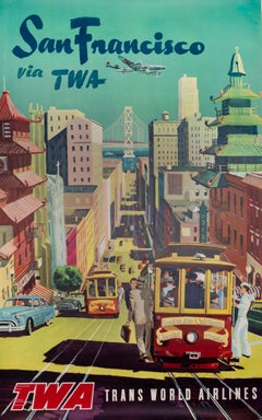 "San Francisco via TWA" Original 1950s Retro California Travel Poster