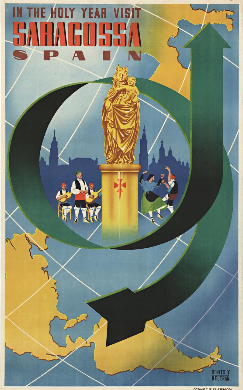 Print de Unknown - Zaragoza Span en el Año Santo cartel de viaje vintage original "Zaragosa"