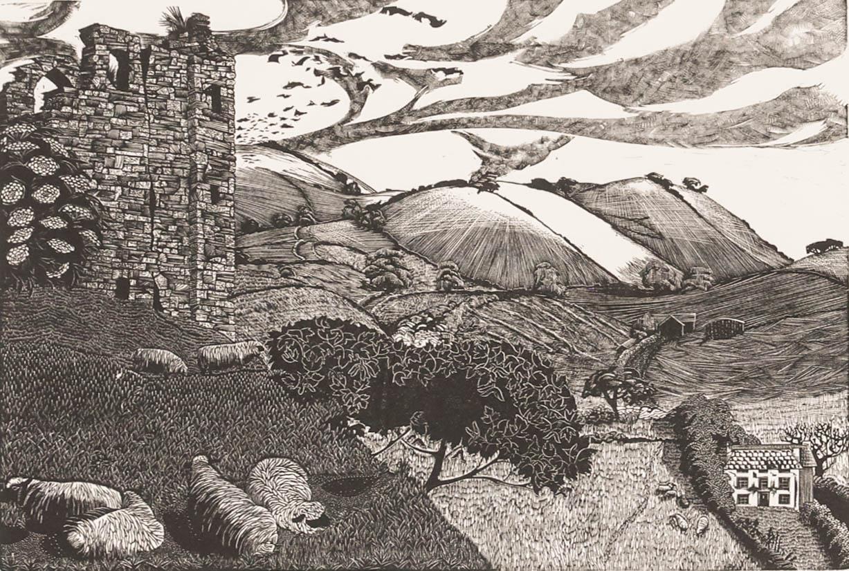 Sarah Van Niekerk (1934-2018) - 20th Century Wood Engraving, Clun Castle - Print by Unknown