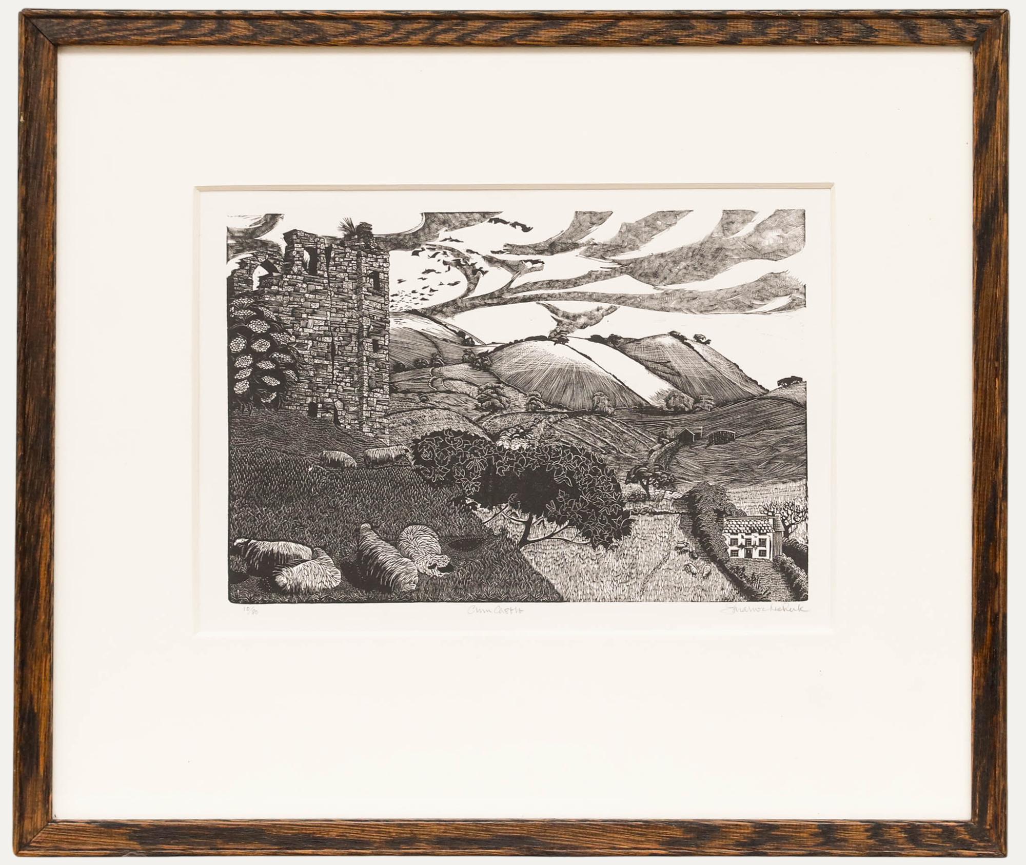 Unknown Landscape Print - Sarah Van Niekerk (1934-2018) - 20th Century Wood Engraving, Clun Castle