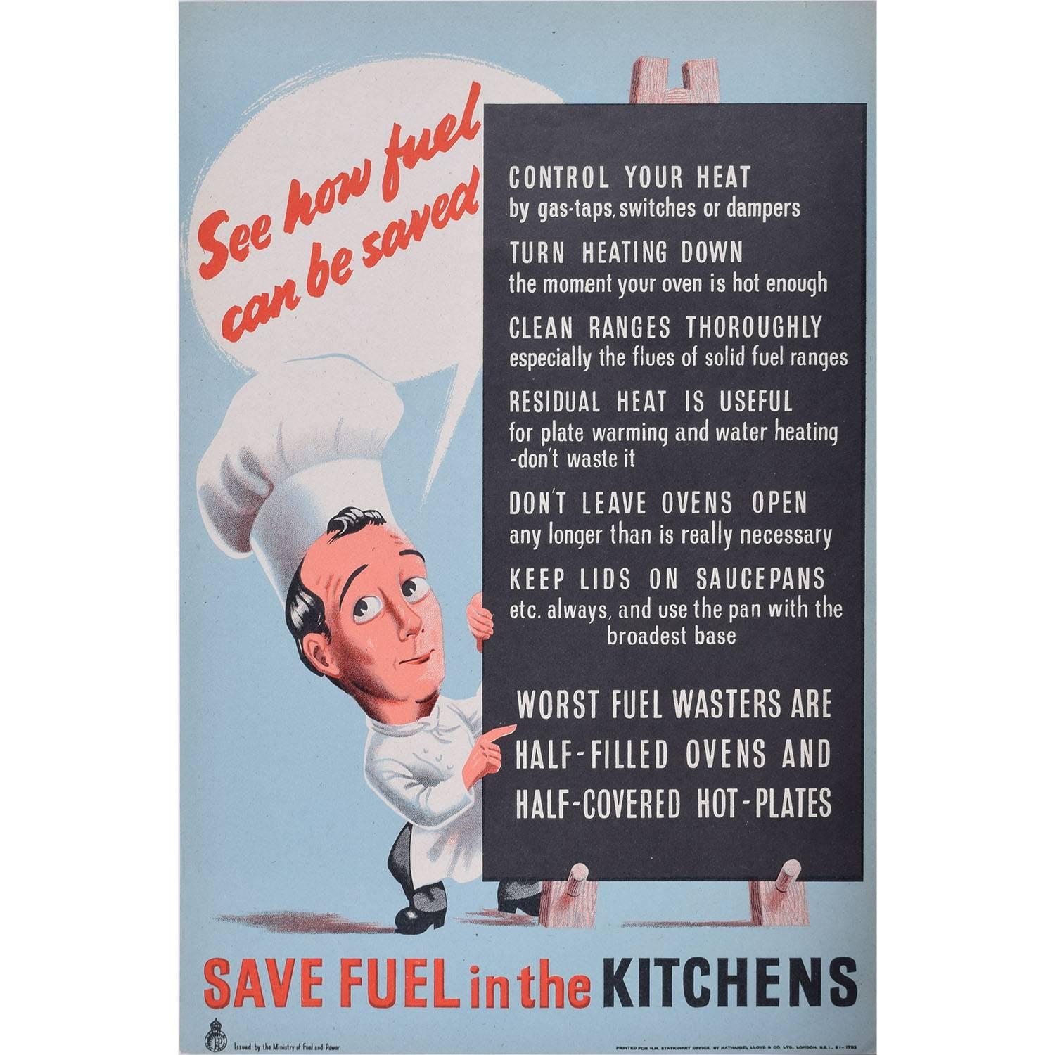 Unknown Print - Save Fuel in the Kitchens Original Vintage Poster World War 2 Home Front