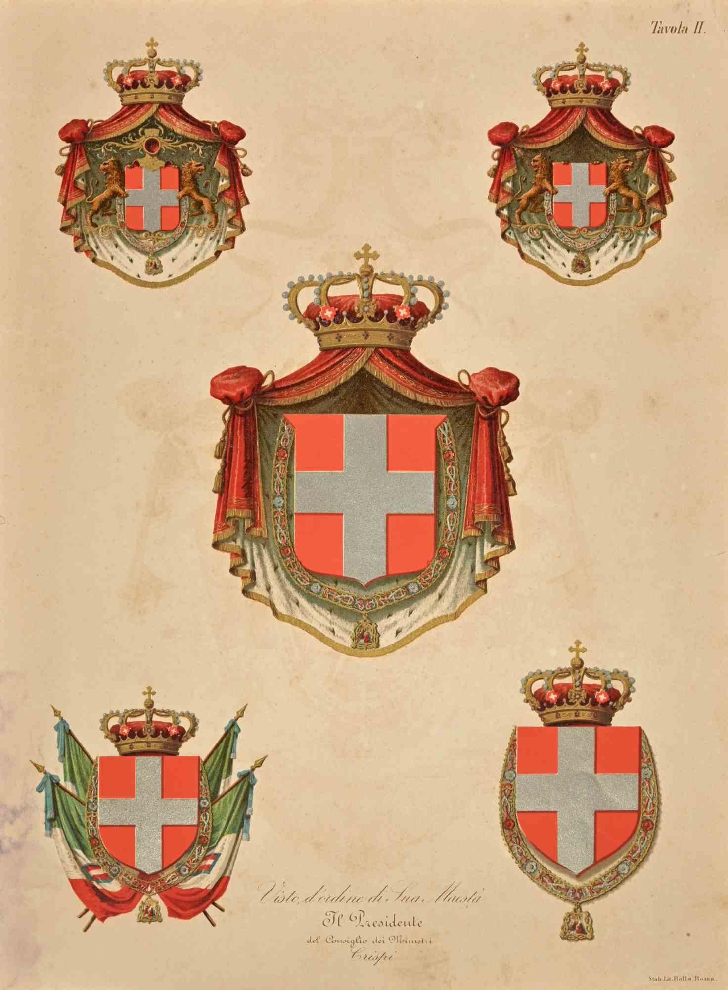 Unknown Figurative Print – Savoy Wappenmantel - Lithographie - 19. Jahrhundert