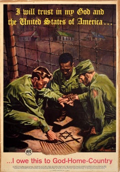 Scarce Original Vintage Military Propaganda Poster Multiracial POW WWII US Army