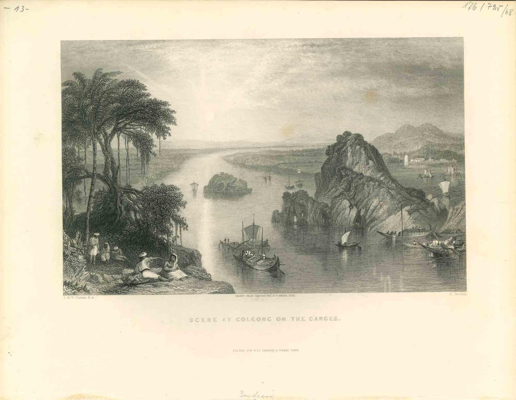 Unknown Figurative Print - Scene at Colgong on the Ganges - Original Lithograph - Early 19th Century