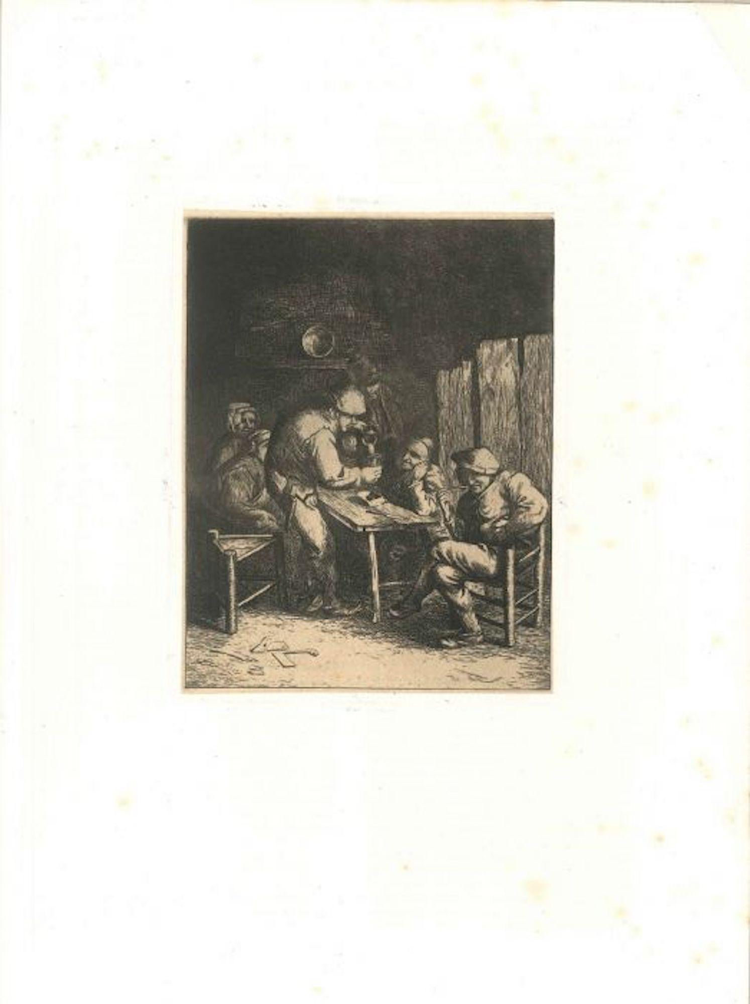 Scène de Bistrot - Artiste inconnu d'après Adrian Van Ostade - 18e siècle - Print de Unknown