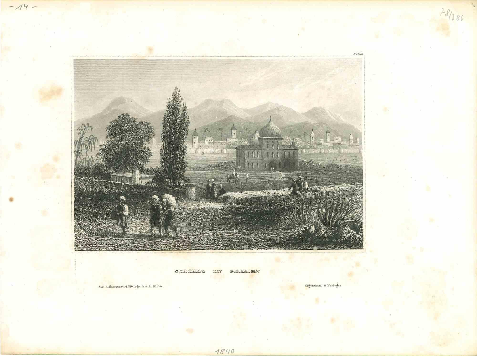 Schiras en Perse - Lithographie originale - Années 1850