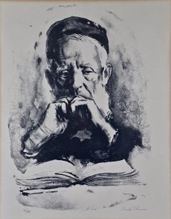 Limited Ed. Etching of a Scholar, Possibly a Cleric, with a Book in Deep Thought