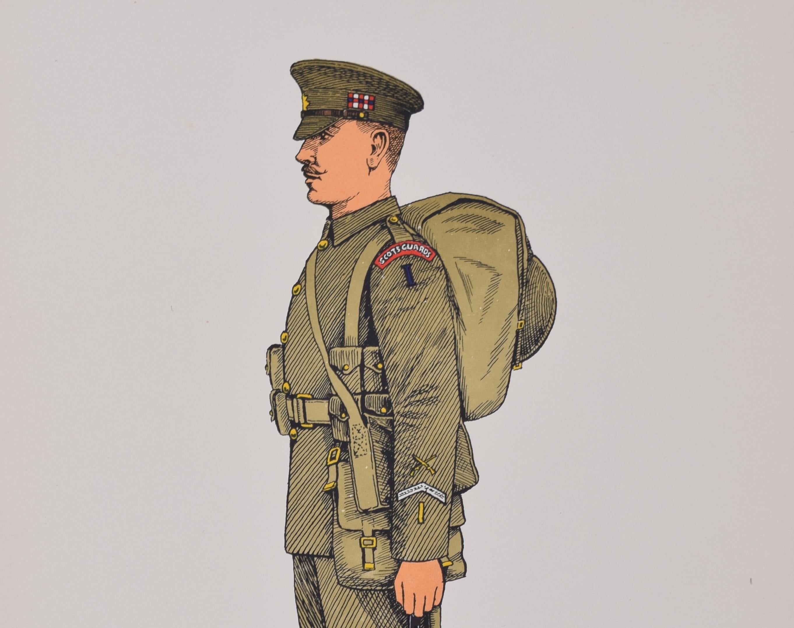 Scots Guards Officer Institute of Army Education, Lithographie der Militäruniform – Print von Unknown