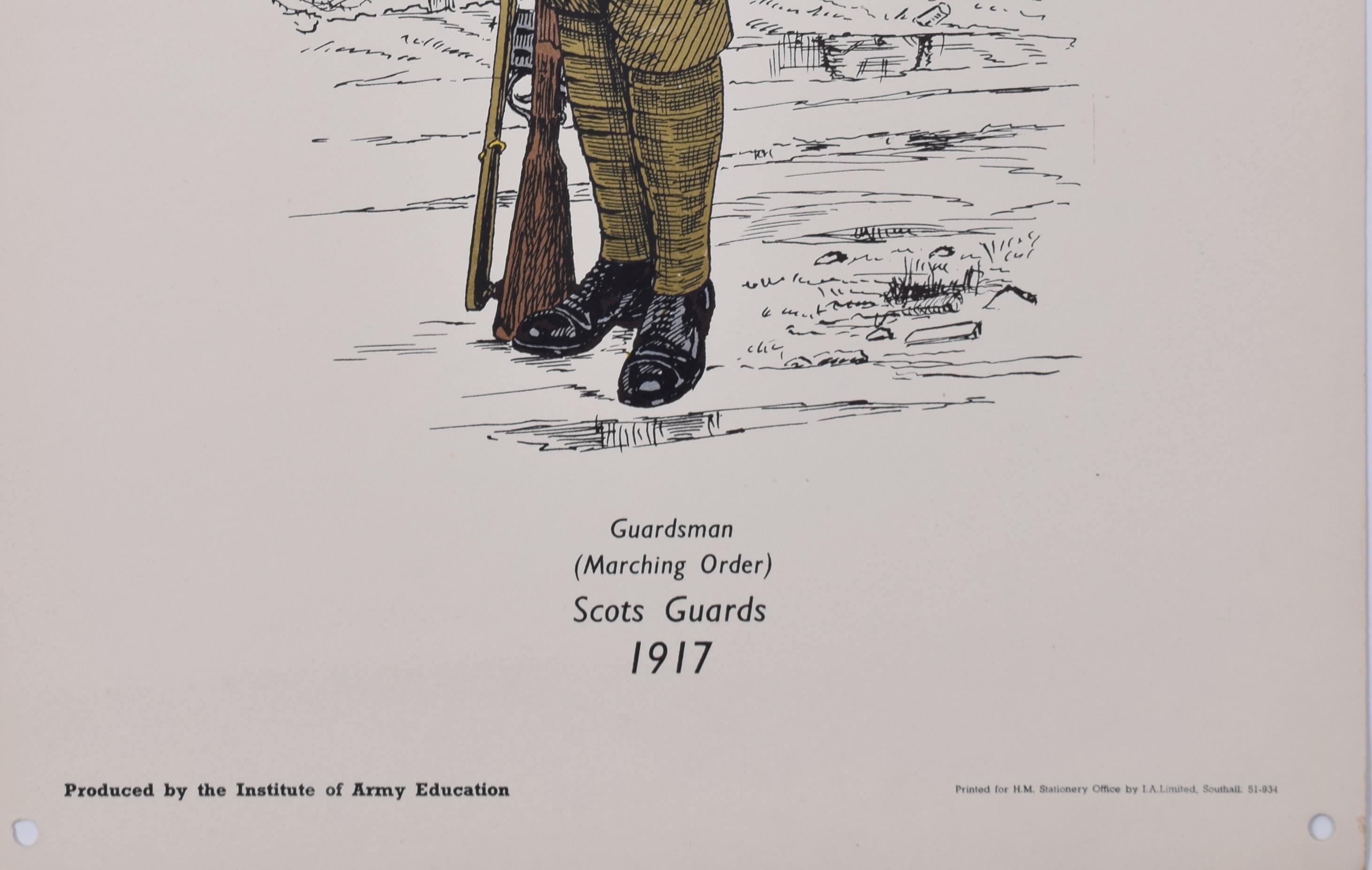 Scots Guards Officer Institute of Army Education, Lithographie der Militäruniform im Angebot 1