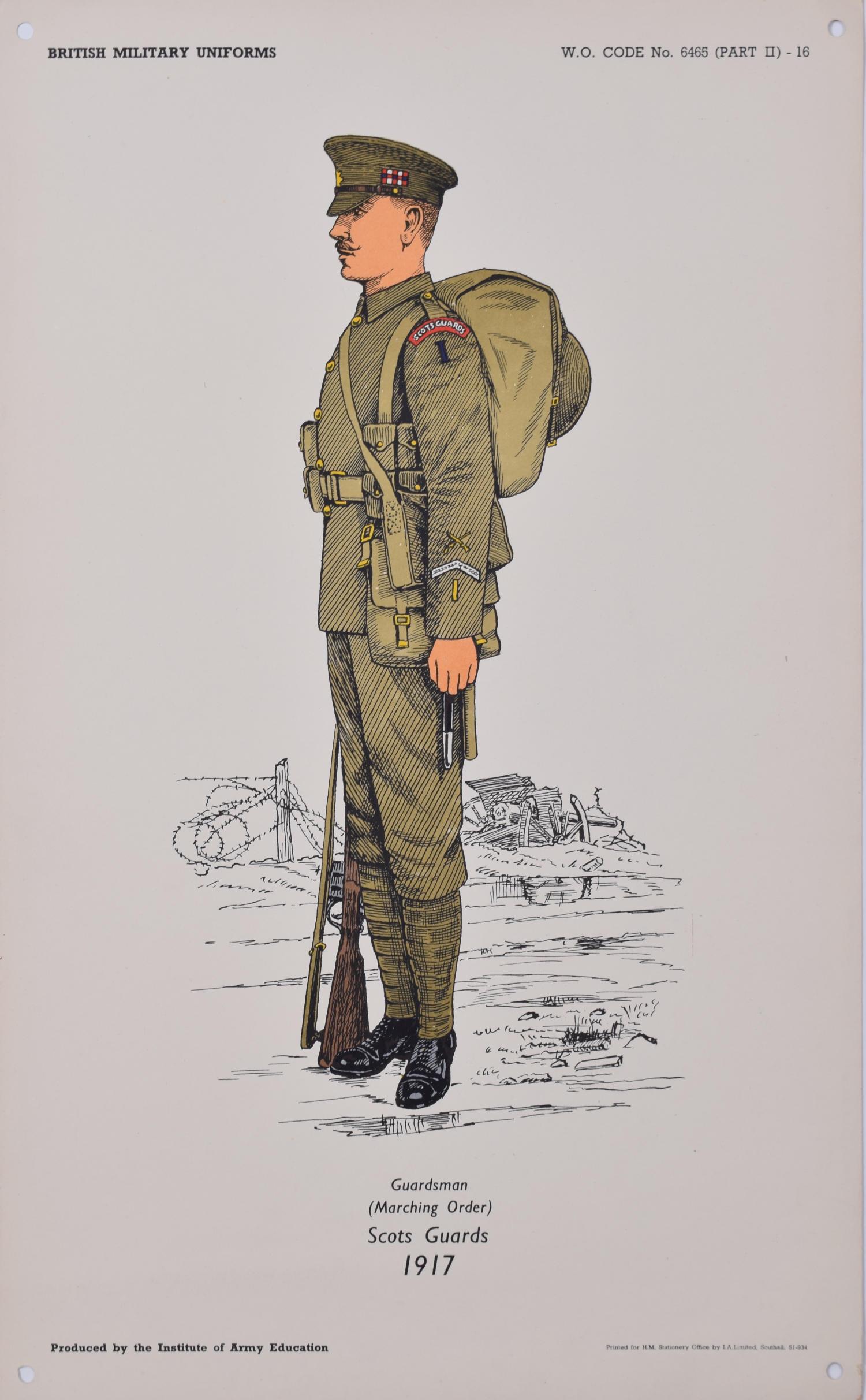 Scots Guards Officer Institute of Army Education military uniform lithograph
