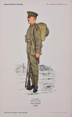 Oficial de la Guardia Escocesa Instituto de Enseñanza del Ejército litografía uniforme militar