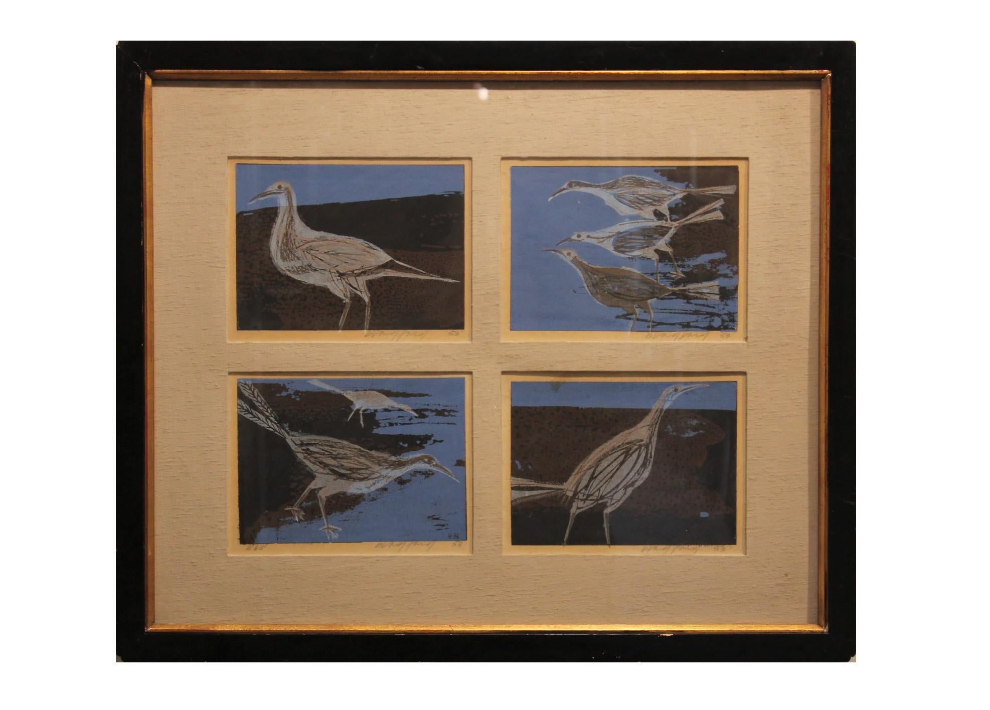 Unknown Animal Print - Sea Birds Quartet in Blue and Black 