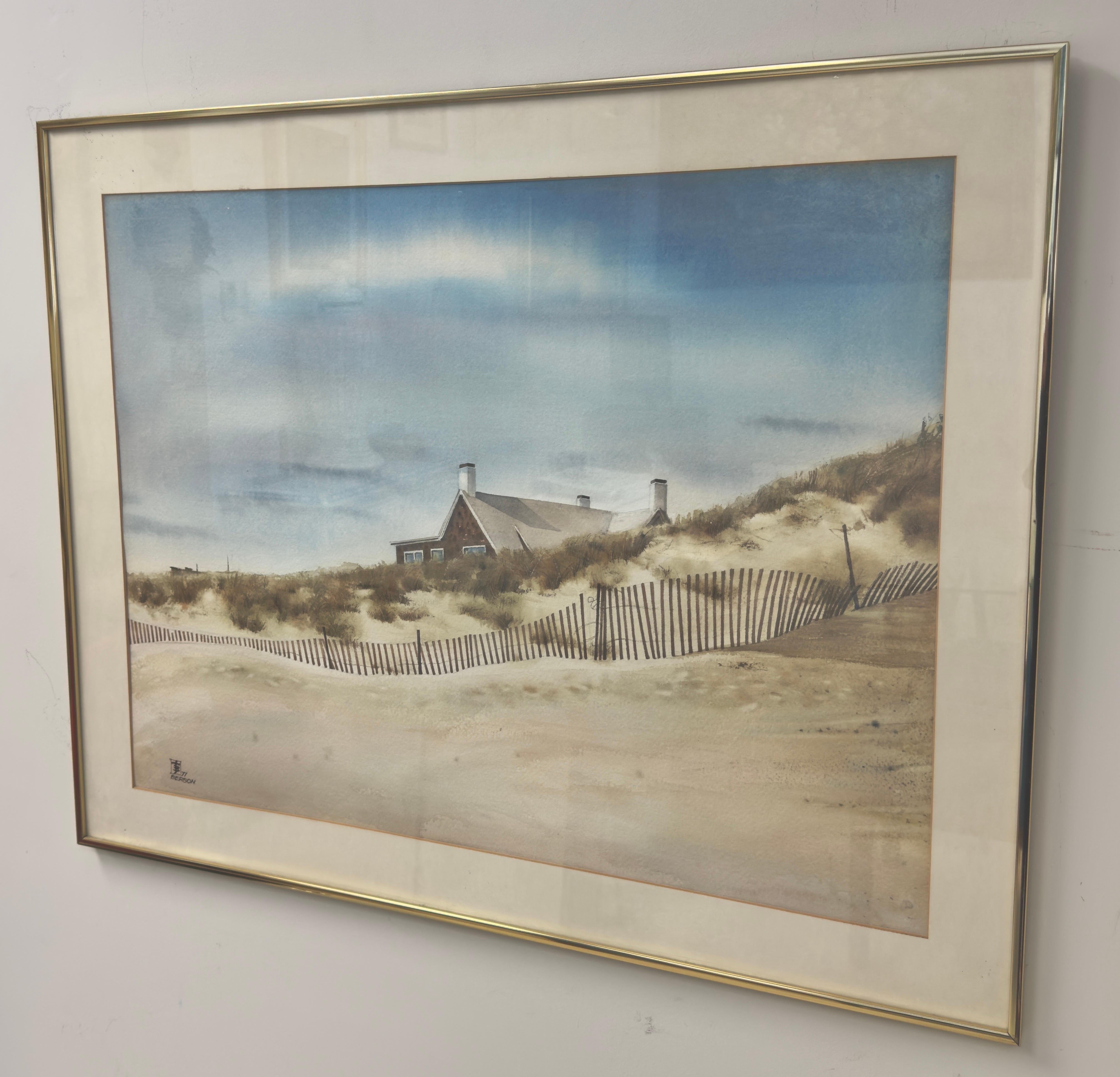 Seascape Beach House Lithograph Print Signed & Framed  For Sale 1