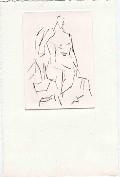 Seated Figure - Original Etching and Drypoint - Mid-20th Century