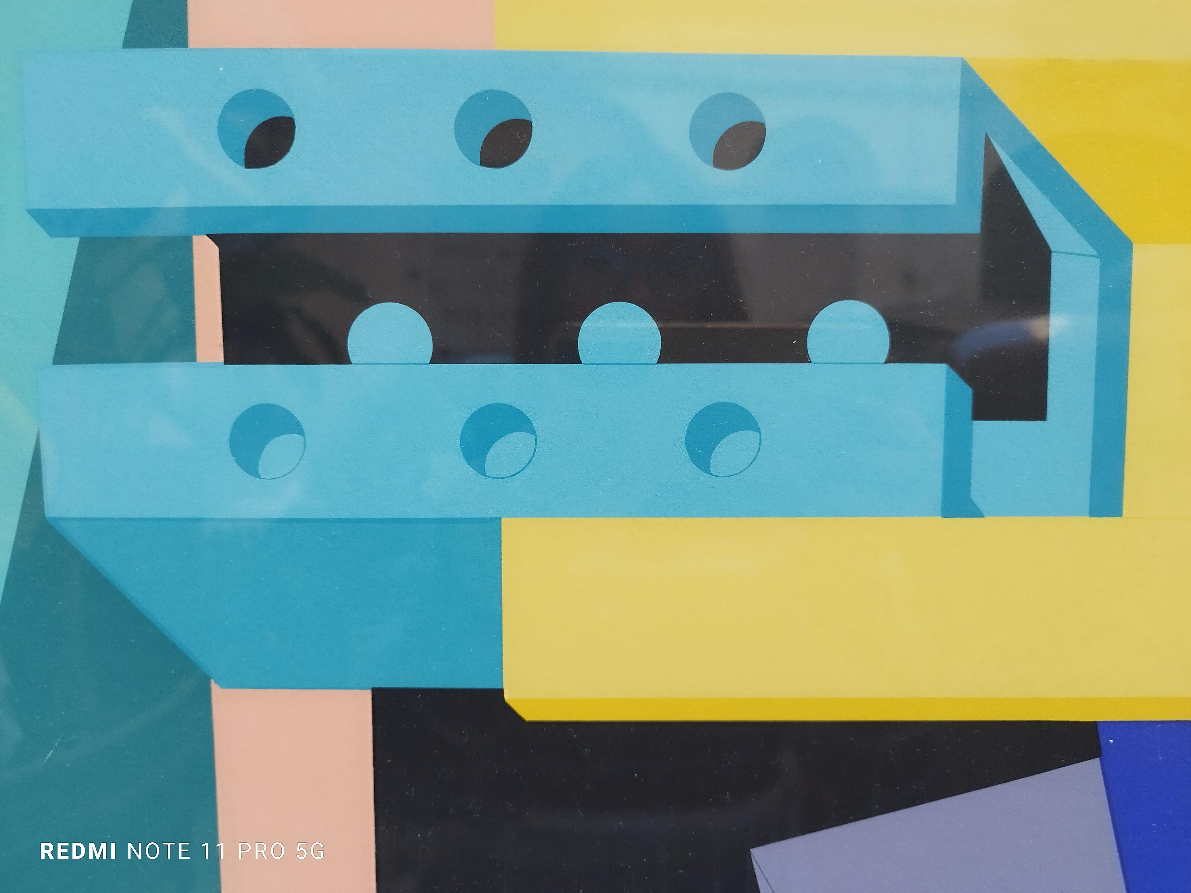 Abstract composition - Lithograph signed Deplhos and numbered 62/100, bright colors Memphis style

