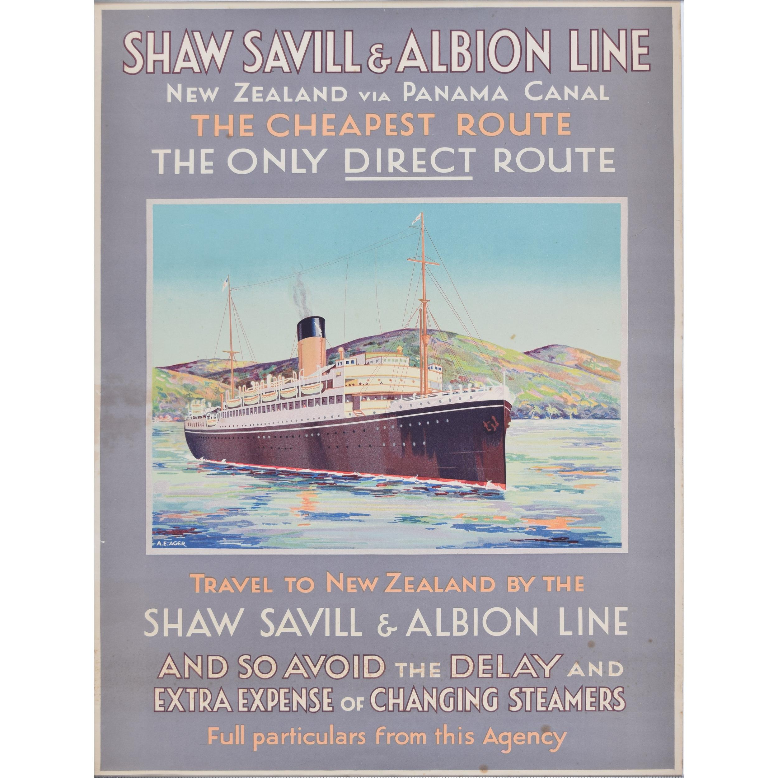 Unknown Print - Shaw Savill Line by A E Agar poster Ocean Liners c1940s New Zealand via Panama