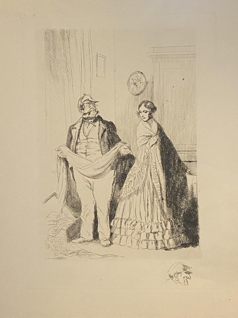 Figurative Print de Unknown - Vendedora de mantones - Grabado original sobre papel - 1935