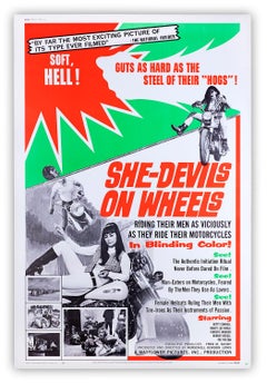 Vintage She Devils on Wheels, Original kitsch motorcycle drive-in film poster, 1968