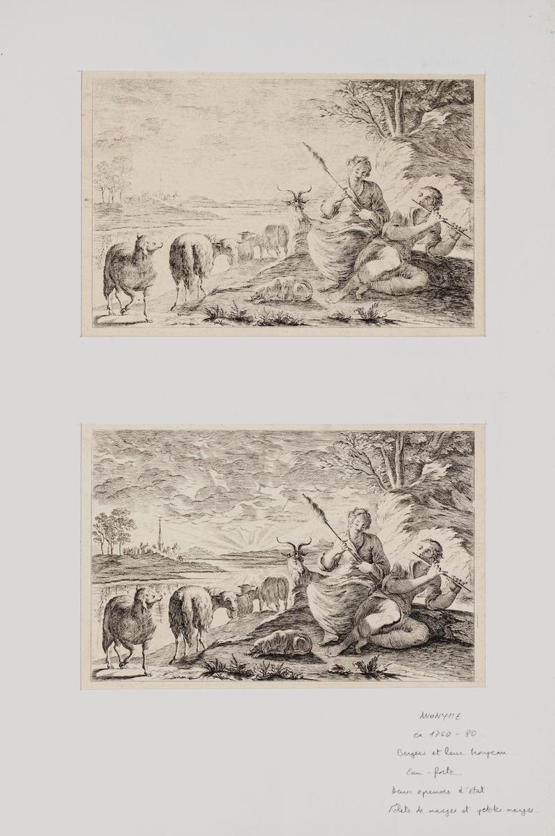 Shepherds - Set of 2  Etchings - 1760 ca. - Print by Unknown