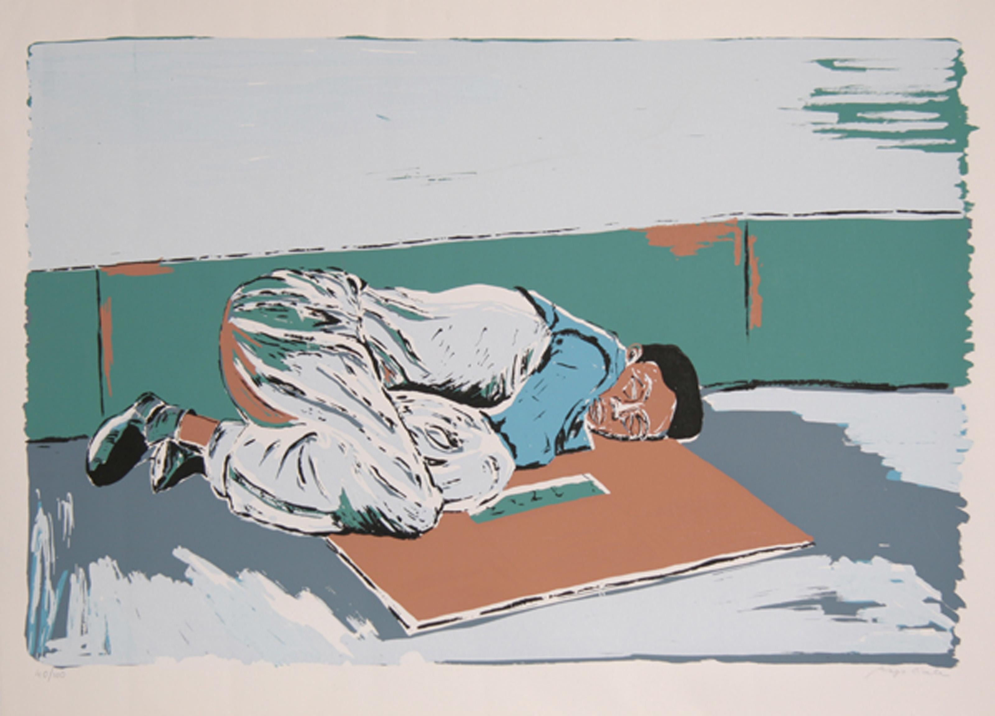 Shoeshine Sleeping Outdoors, Modern Screenprint by Biagio Civale - Print by Unknown