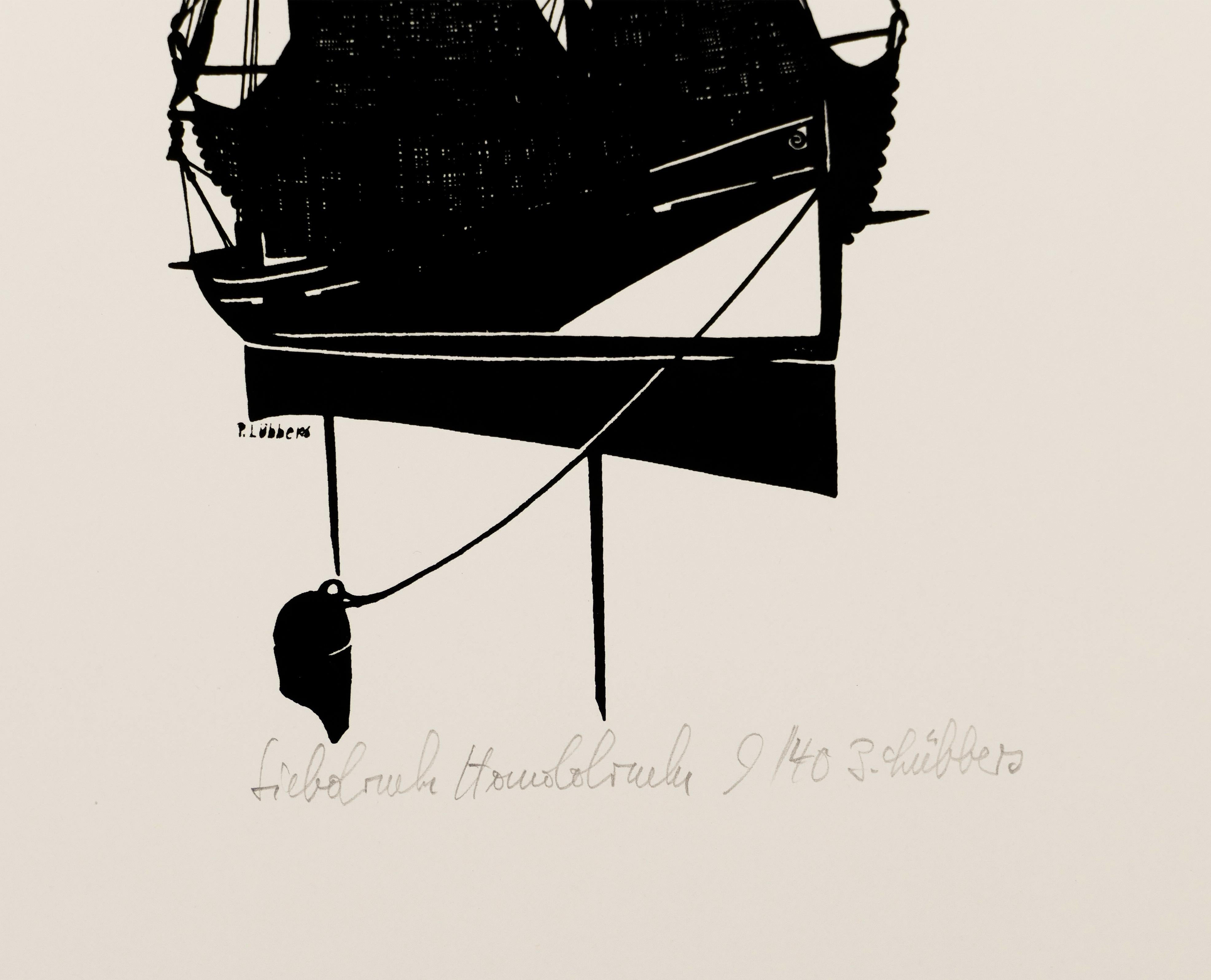 Silhouette d'un navire à voile - Sérigraphie d'origine - 1970 - Print de Unknown