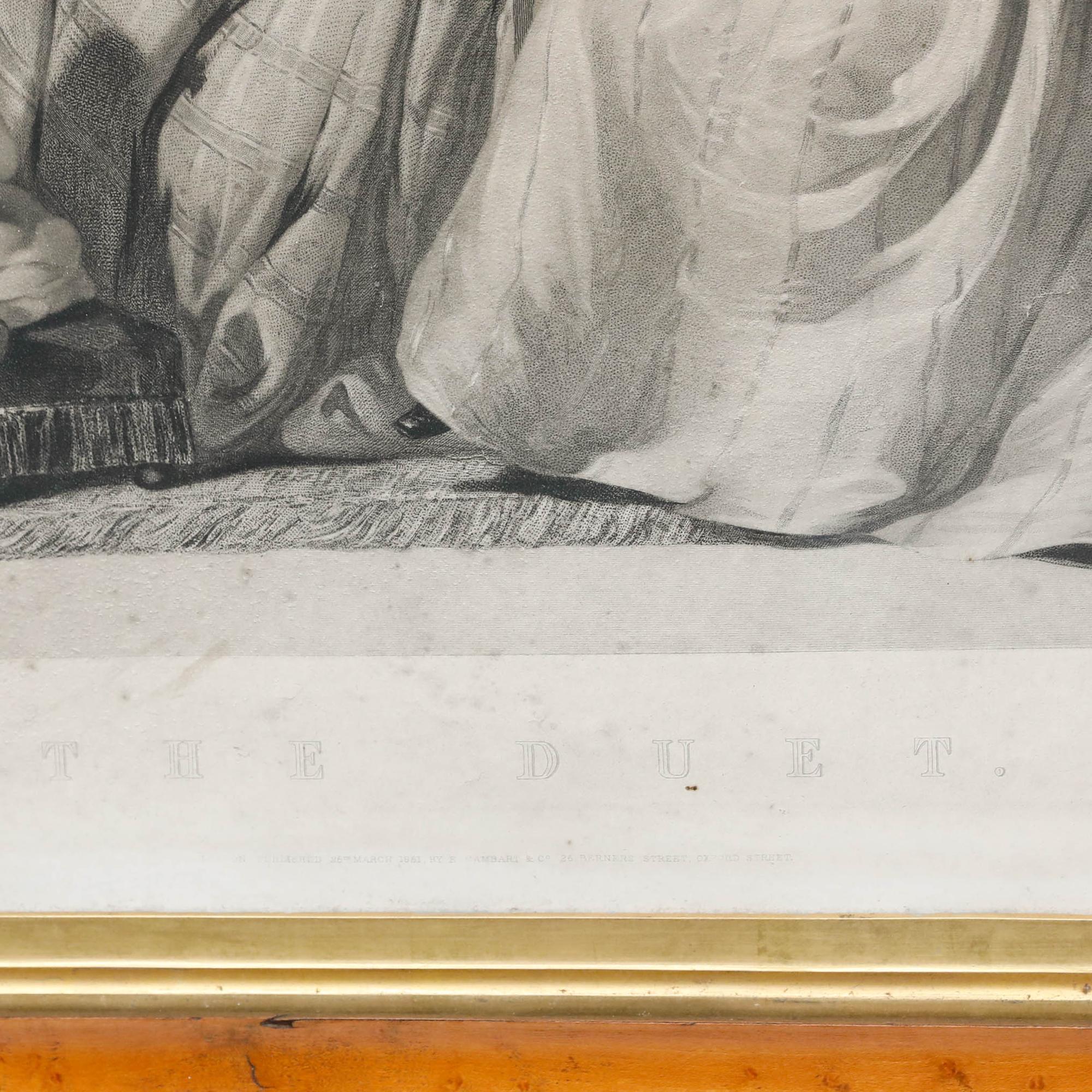 Simmons d'après pierre - gravure encadrée du milieu du 19e siècle, The Duet - Marron Figurative Print par Unknown