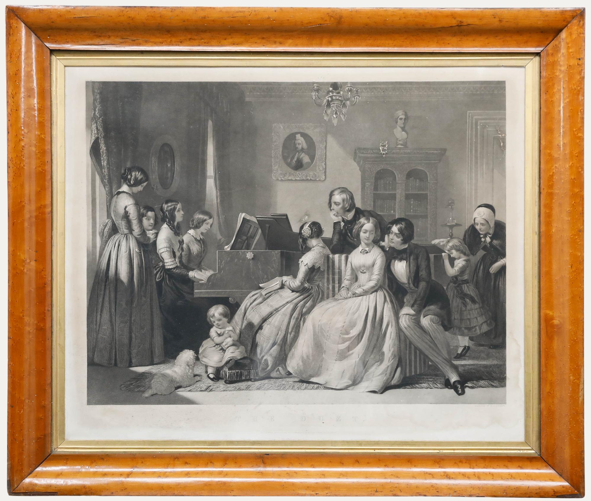 Figurative Print Unknown - Simmons d'après pierre - gravure encadrée du milieu du 19e siècle, The Duet
