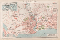 Singapur. Antike Karte Stadtplan Chromolithographie, um 1895