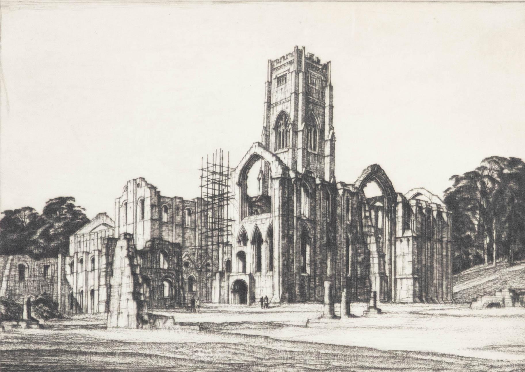 Sir Henry George Rushbury (1889-1968) - Framed Drypoint, Fountains Abbey - Print by Henry Rushbury