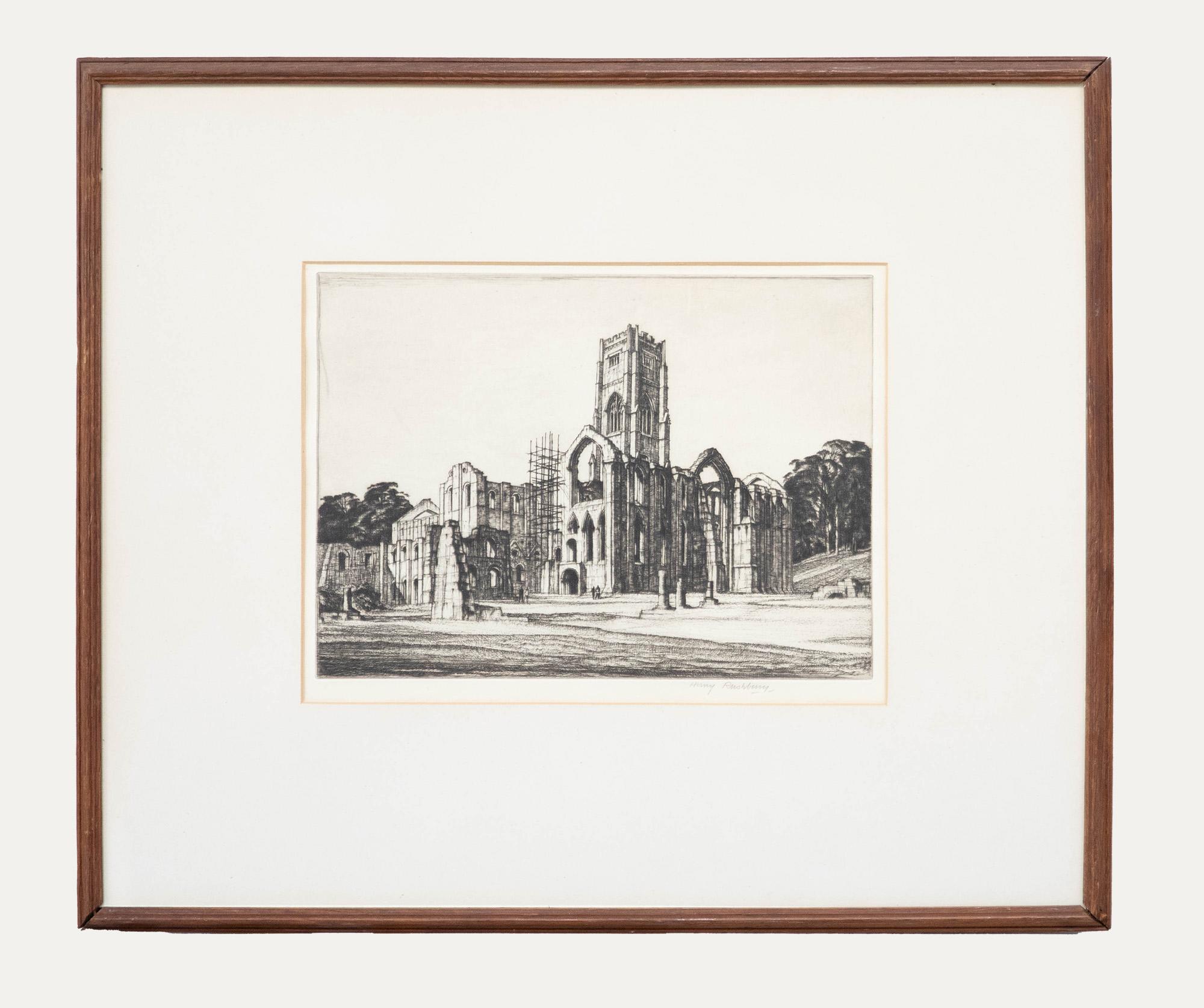 Henry Rushbury Landscape Print - Sir Henry George Rushbury (1889-1968) - Framed Drypoint, Fountains Abbey