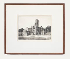 Antique Sir Henry George Rushbury (1889-1968) - Framed Drypoint, Fountains Abbey