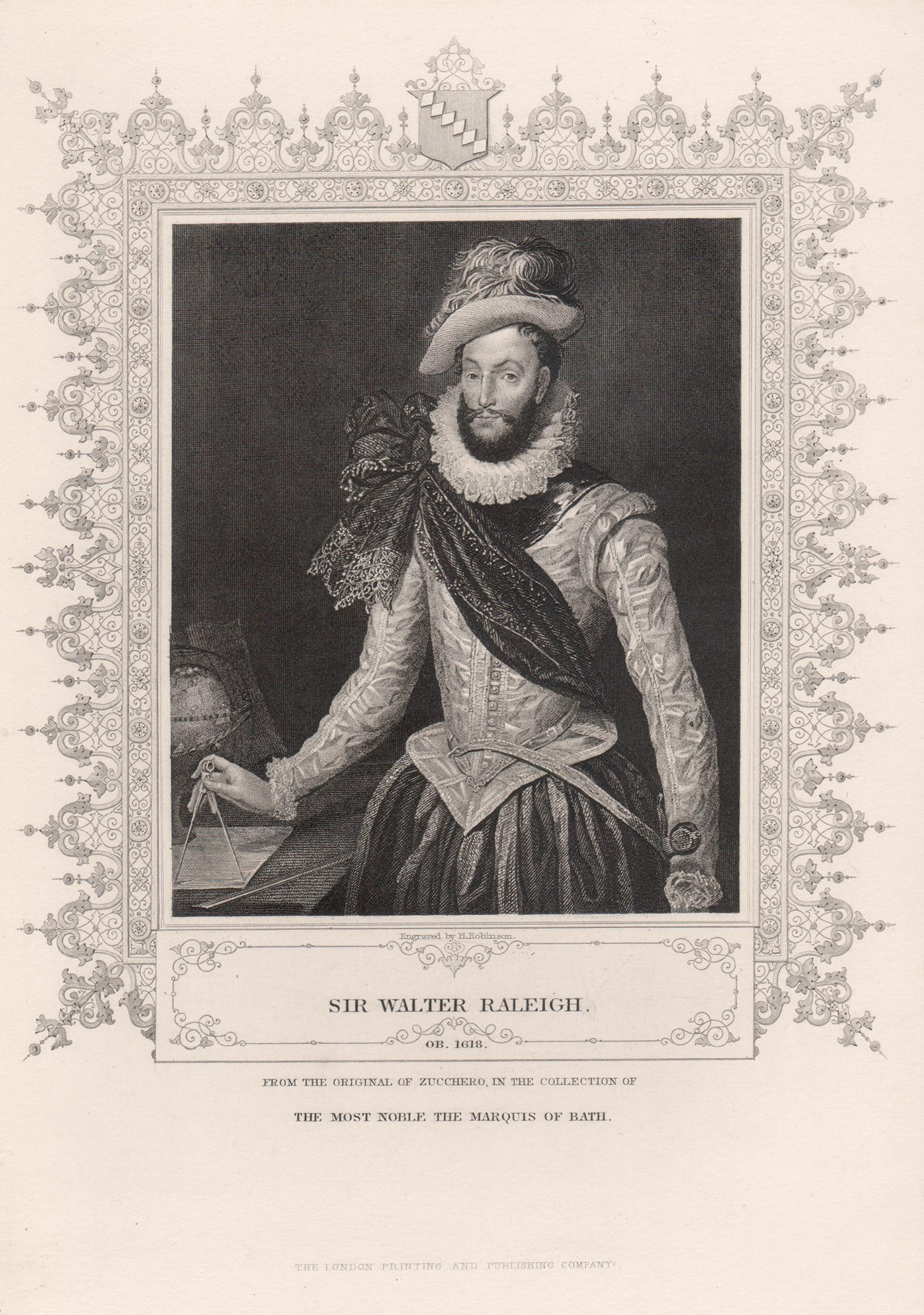 Sir Walter Raleigh, 19th century portrait engraving print