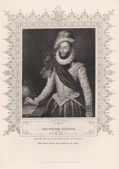Sir Walter Raleigh, grabado retrato del siglo XIX