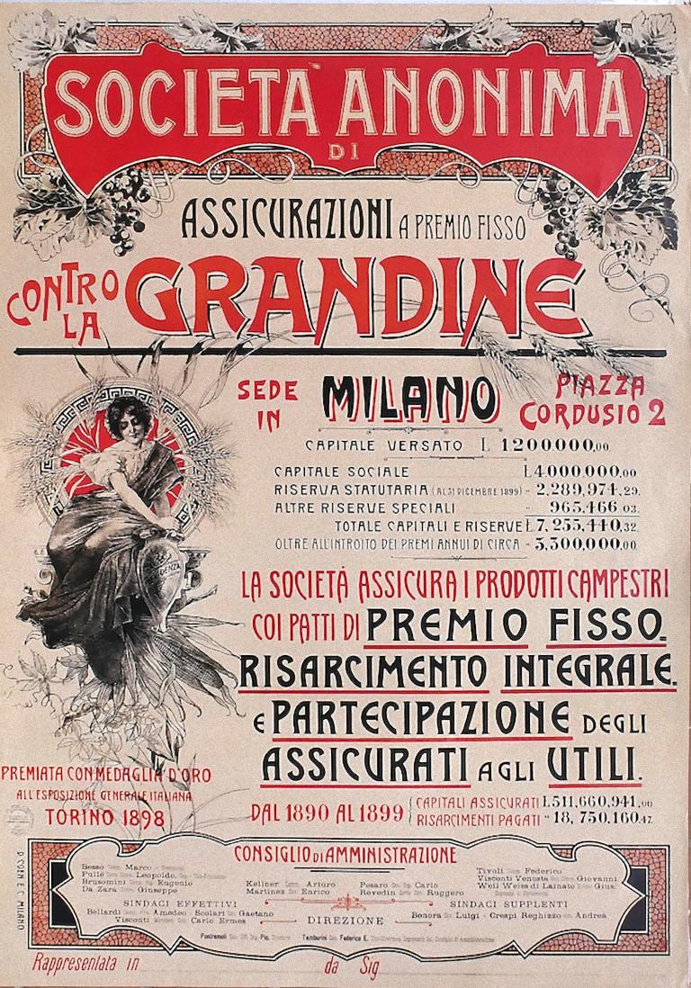 Unknown Figurative Print - Società Anonima  di Assicurazioni Vintage Poster - Offset - 20th Century