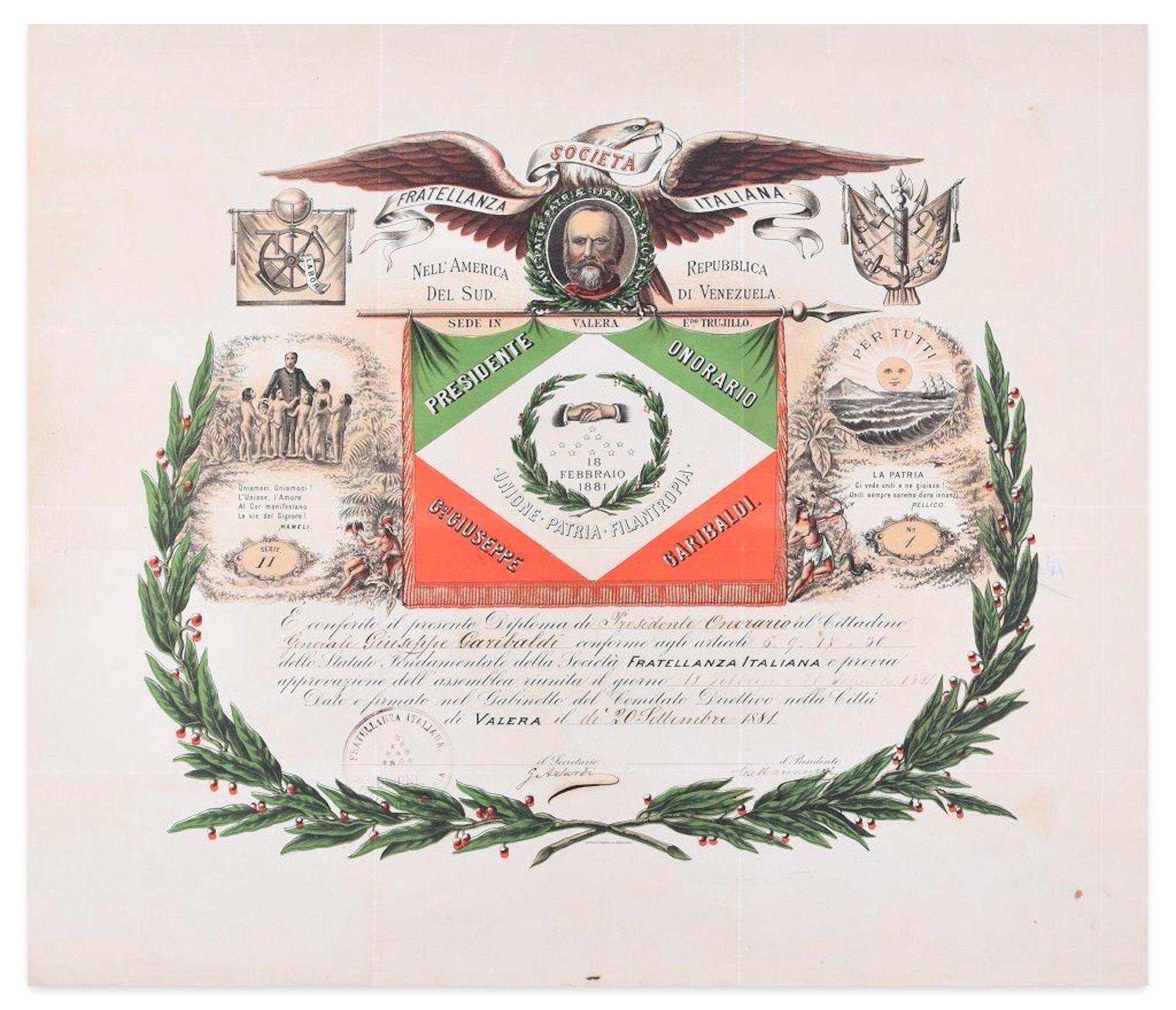 Figurative Print de Unknown - Società Fratellanza Italiana - Plantilla original - 1881