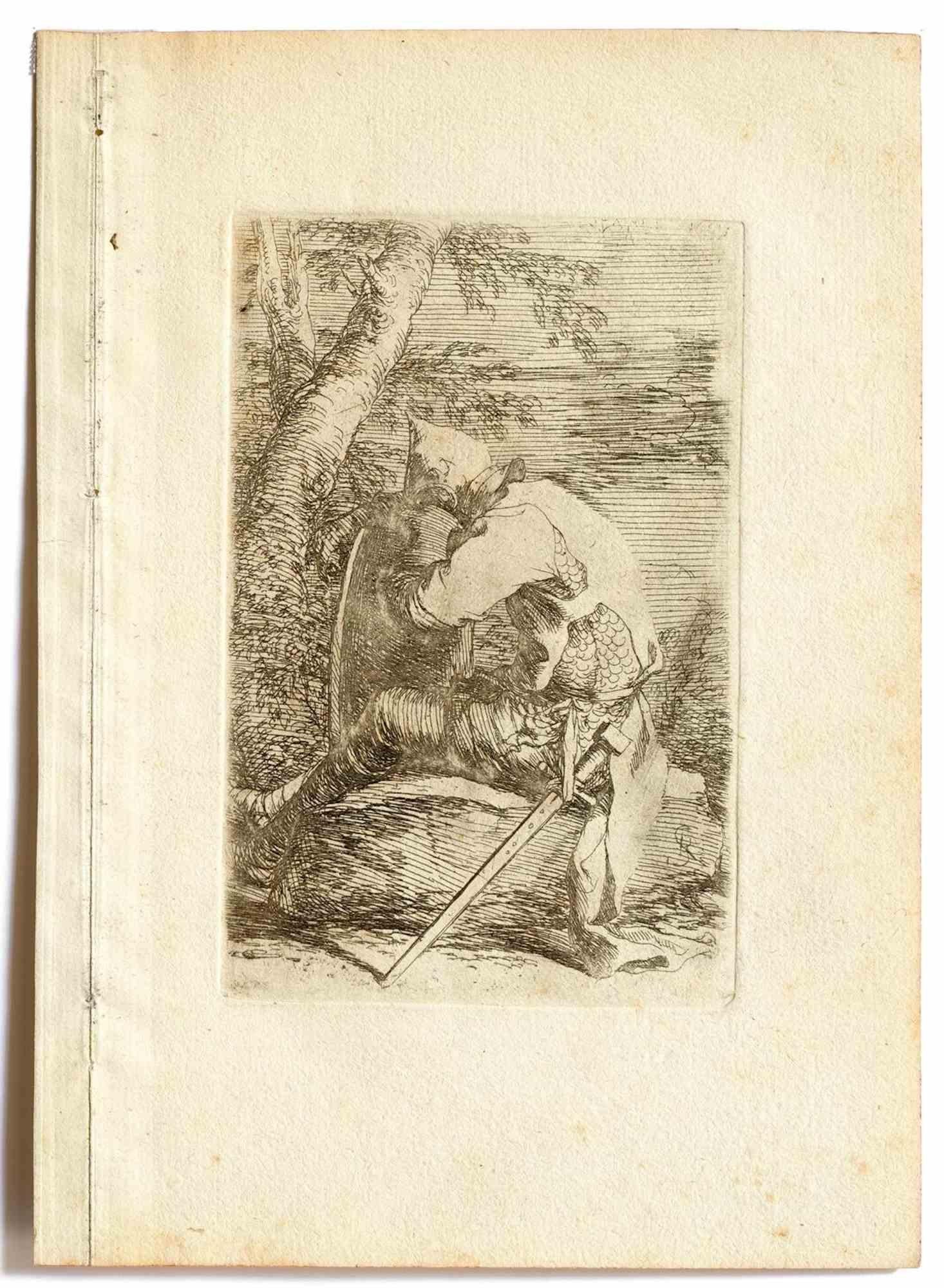 Figurative Print Unknown - Soldat -  Gravure - 17e siècle