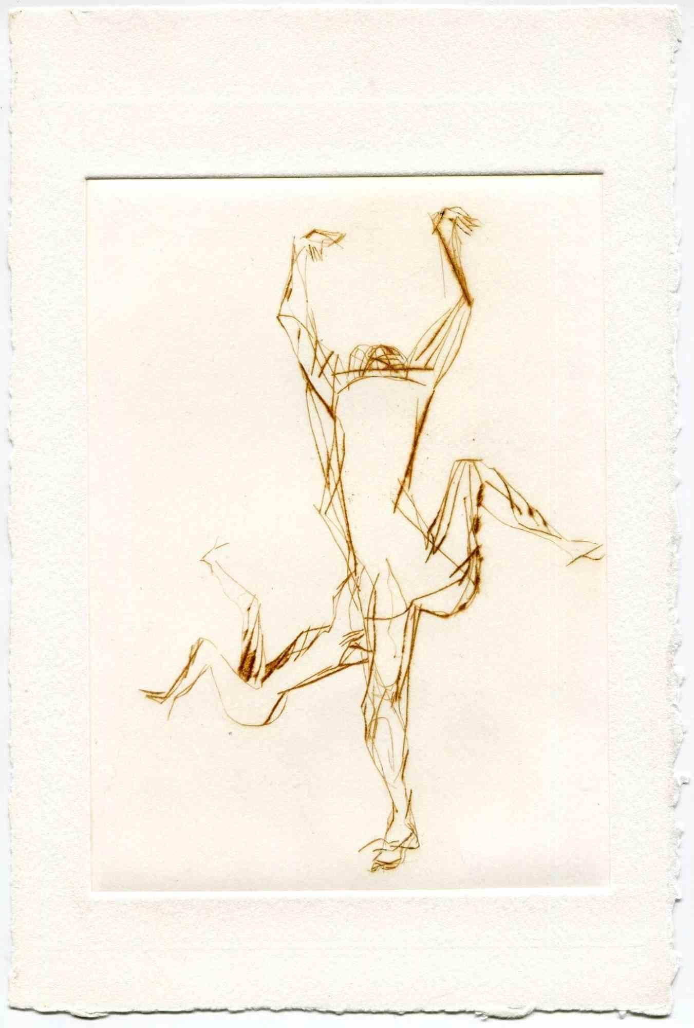 Unknown Figurative Print - Somersault - Original Etching and Drypoint - Mid-20th Century