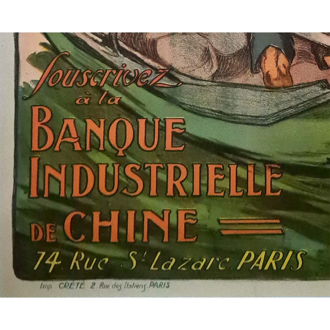 L'affiche Souscrivez à la Banque Industrielle de Chine - Emprunt de la Paix est un reflet saisissant du paysage financier et géopolitique du début du XXe siècle. Créée vers 1920, cette pièce faisait partie d'une campagne plus large encourageant