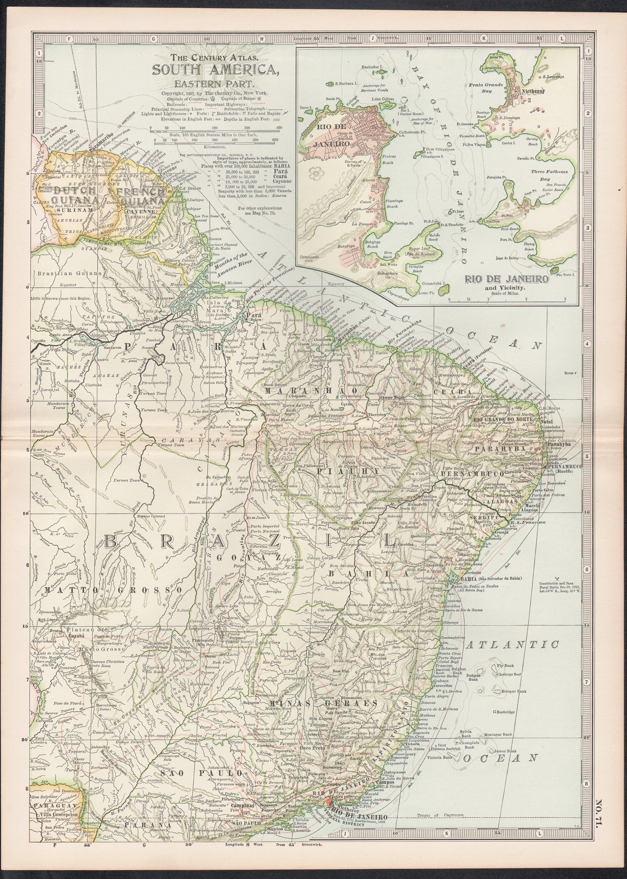 South America, Eastern Part. Century Atlas antique vintage map - Print by Unknown